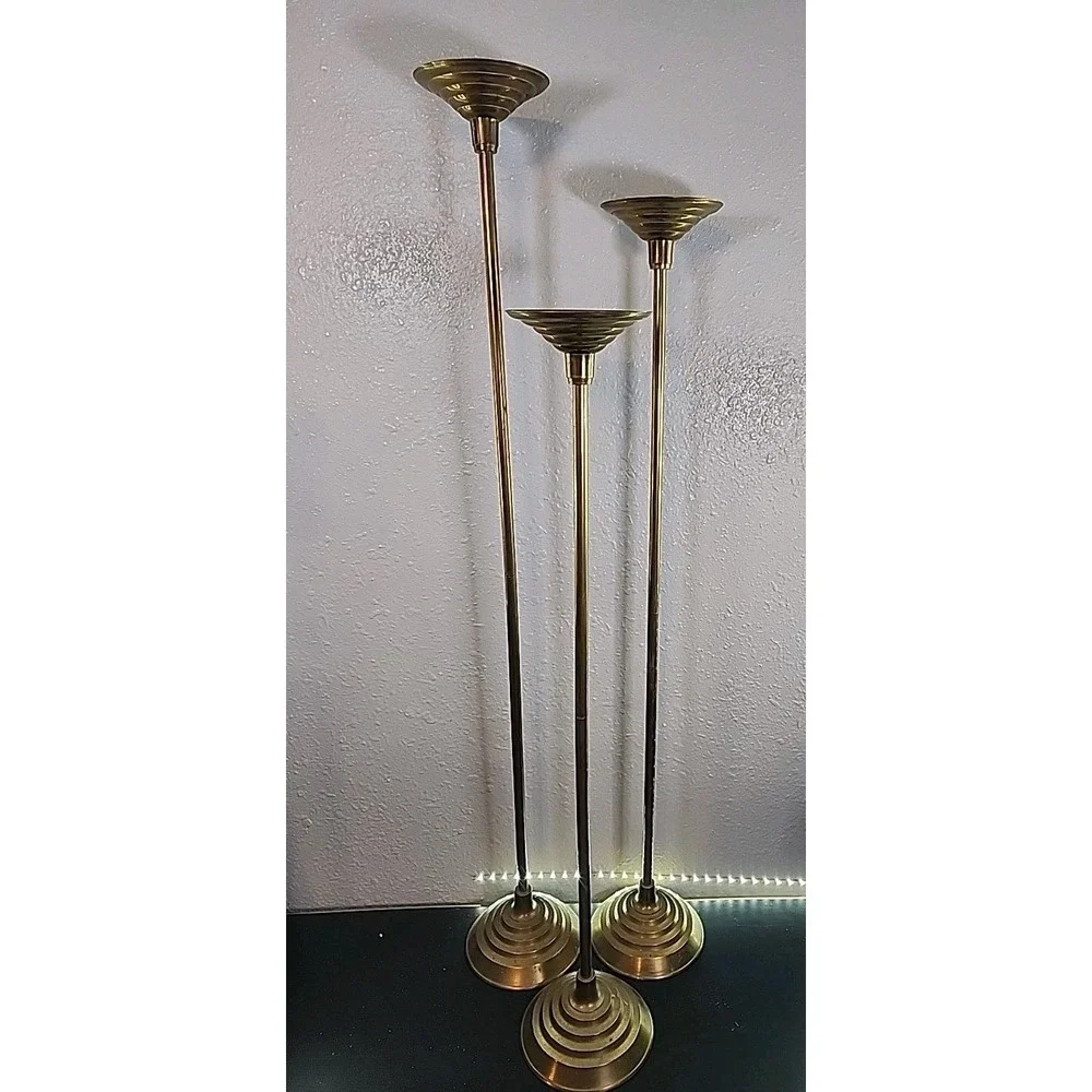 Vintage‎ 3 Tall Vintage Soild Brass Candlesticks Beautiful Patina 38